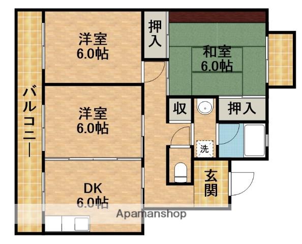 パレス富塚(3DK/2階)の間取り写真