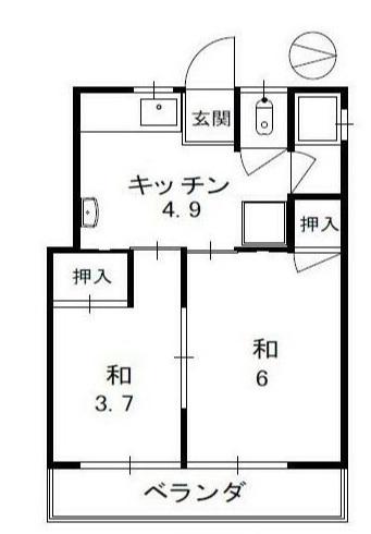 コーポはなやしき(2K/1階)の間取り写真