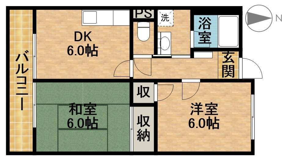 LIMPIAおおまつ(2DK/1階)の間取り写真
