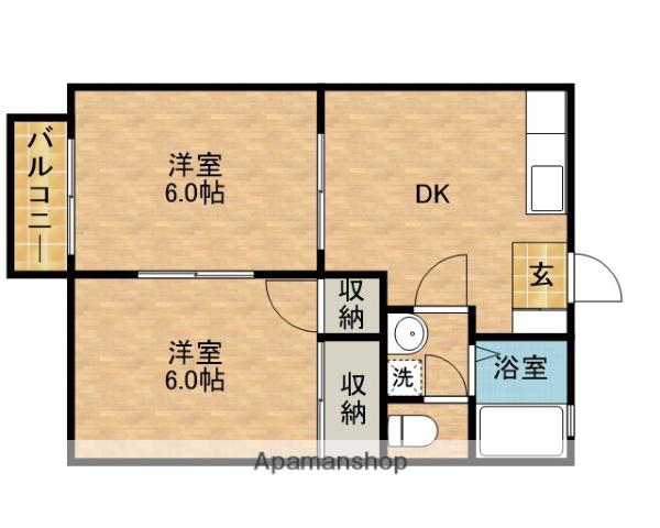 アルメリア岡部Ⅱ(2DK/2階)の間取り写真