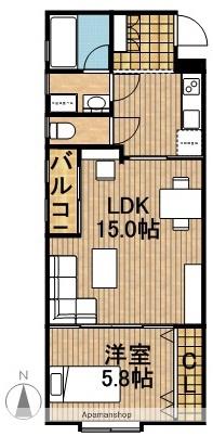 グレイスビル(1LDK/2階)の間取り写真