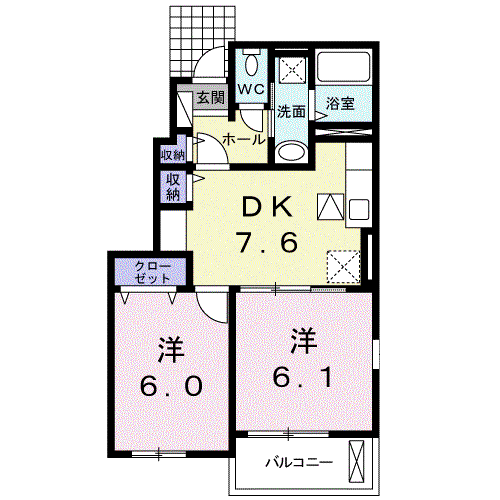 クレマチスⅢ(2DK/1階)の間取り写真