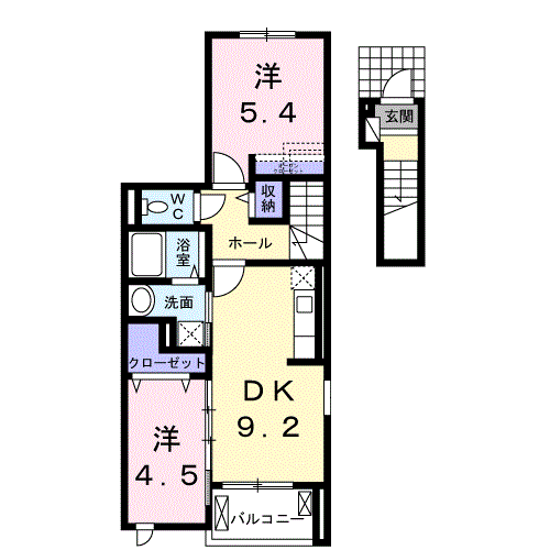 マーガレット ウッズ(2DK/2階)の間取り写真
