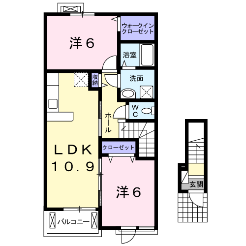 デュランタ小松(2LDK/2階)の間取り写真
