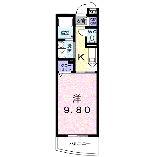 ラフィーネF(1K/1階)の間取り写真
