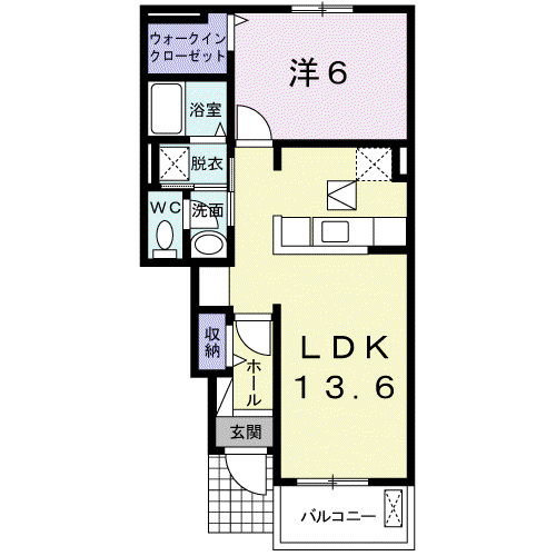 エレガンス三島(1LDK/1階)の間取り写真