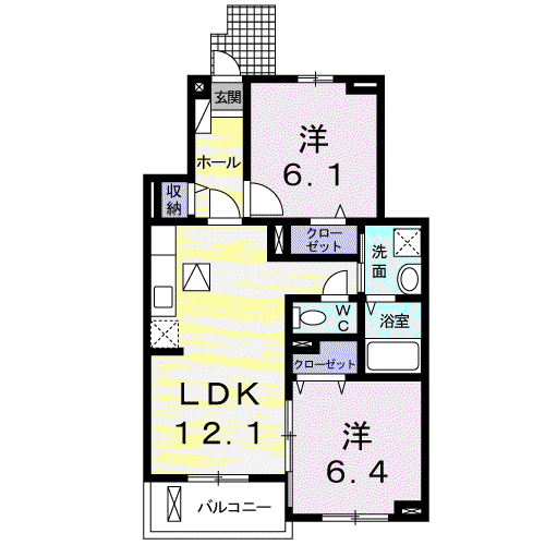UNE ENTREE Ⅱ(2LDK/1階)の間取り写真