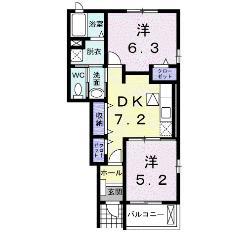 プリティーハウスⅡ(2DK/1階)の間取り写真