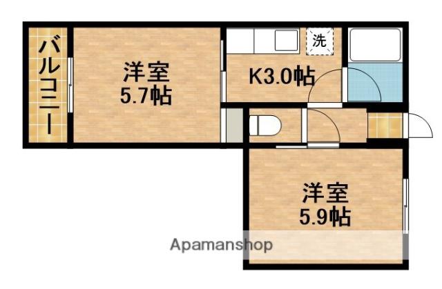 ピアハイツヒロセA棟(2K/2階)の間取り写真