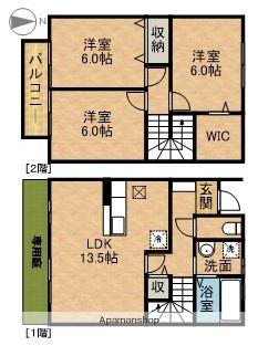 リビングタウン入野Ｂ(3LDK)の間取り写真
