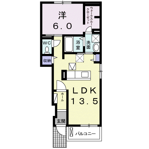 ヒルトップイイダⅡ(1LDK/1階)の間取り写真