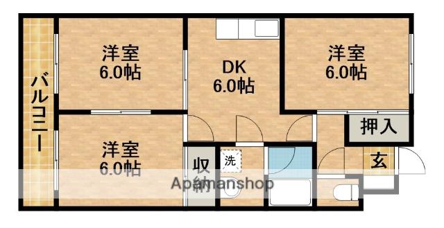 ウィンディホクエンⅡ(3DK/2階)の間取り写真