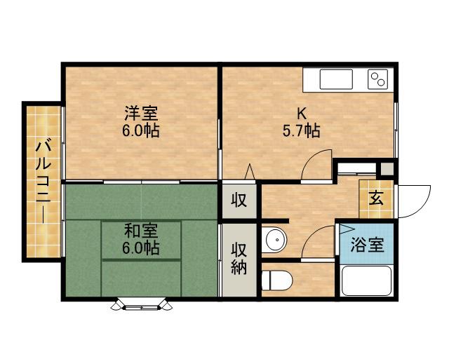 パルシティS C棟(2K/2階)の間取り写真