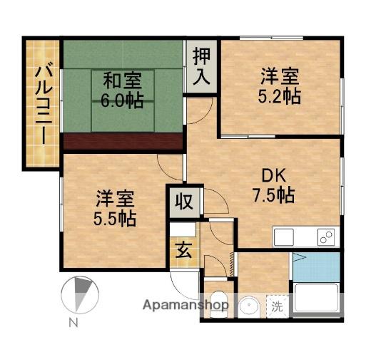 ヴィラレイクヒル(3DK/2階)の間取り写真