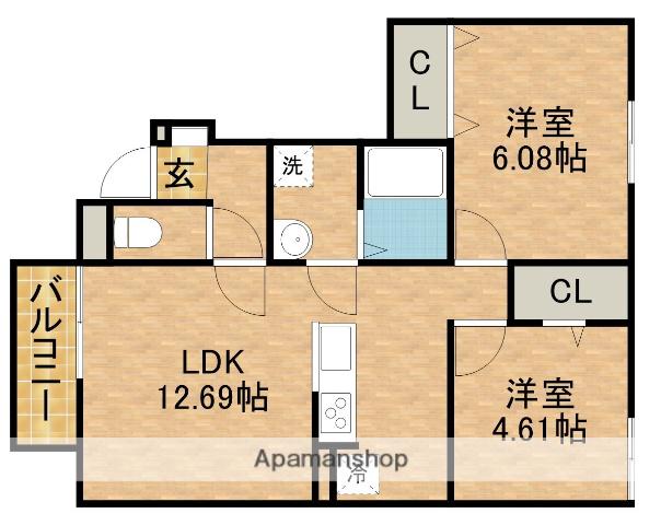 モナリエコートⅡ(2LDK/1階)の間取り写真