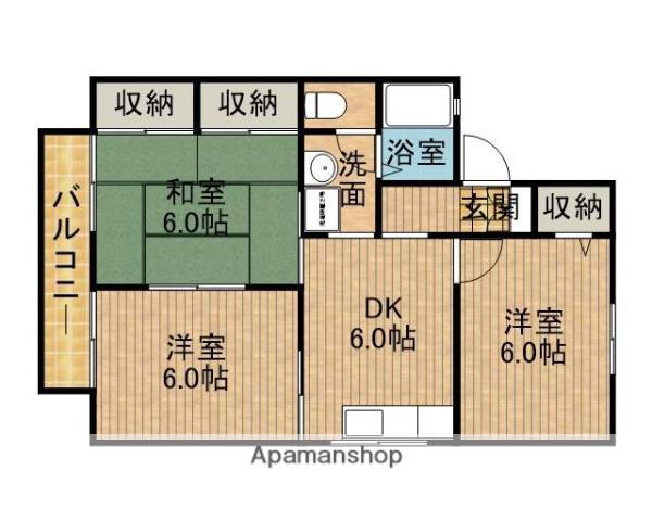 オプトシティ B(3DK/1階)の間取り写真