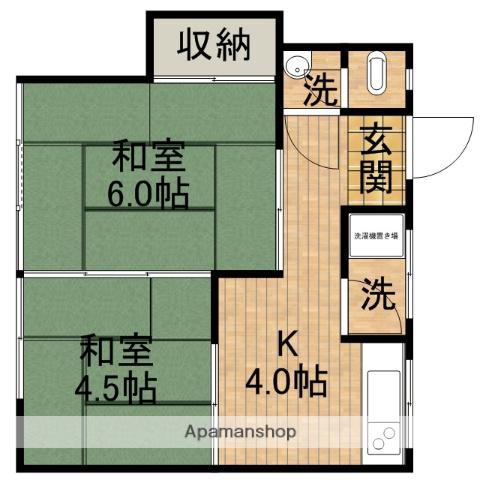 東海道本線 島田駅(静岡) バス乗車時間：10分 元島田バス停で下車 徒歩7分 1階建 築56年(2K)の間取り写真