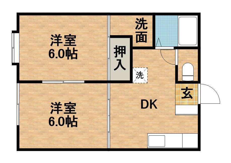 レイクコーポB(2K/1階)の間取り写真