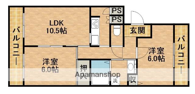 レイクパレス中村A(2LDK/4階)の間取り写真