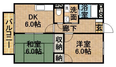SURPLUSカーサフローレ(2DK/1階)の間取り写真