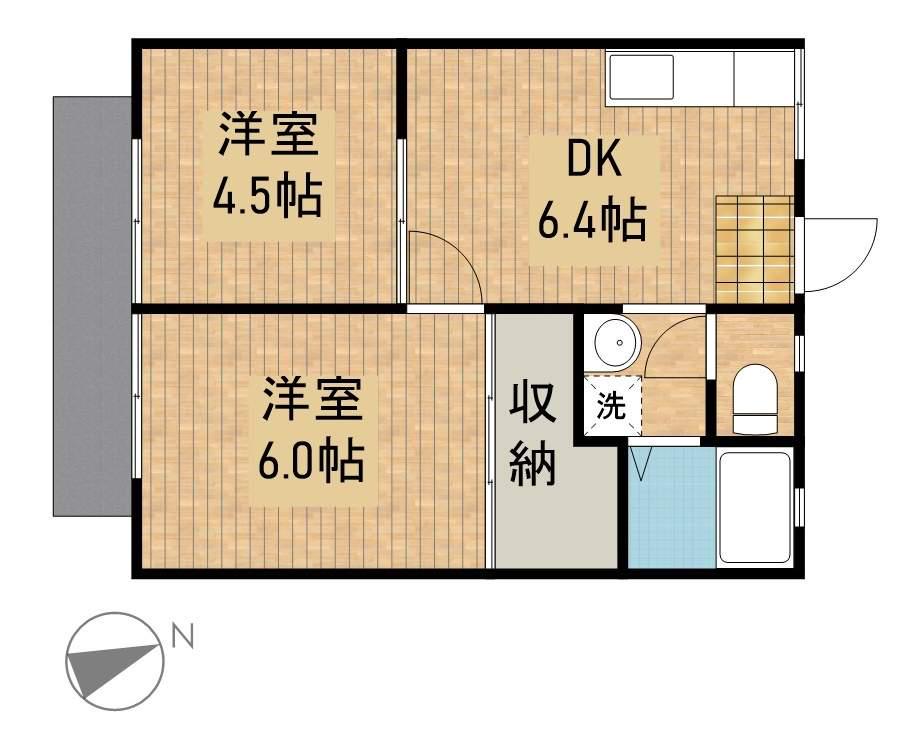 レイクハイツA(2DK/2階)の間取り写真