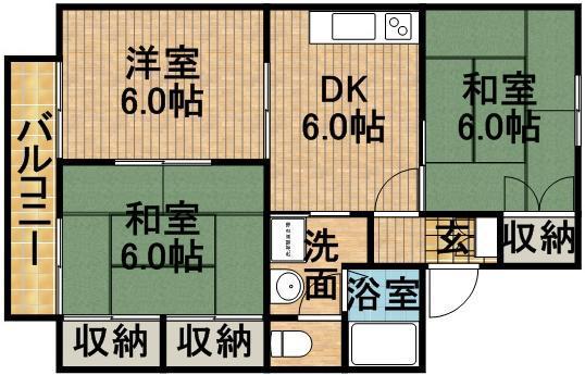 ファミールB(3DK/1階)の間取り写真