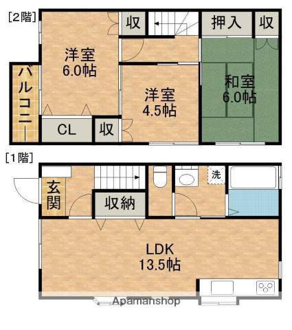 オカテックテラスハウス２(3LDK)の間取り写真