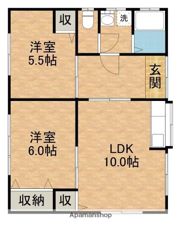 東海道本線 浜松駅 バス乗車時間：10分 かに草バス停で下車 徒歩5分 1階建 築44年(2LDK)の間取り写真