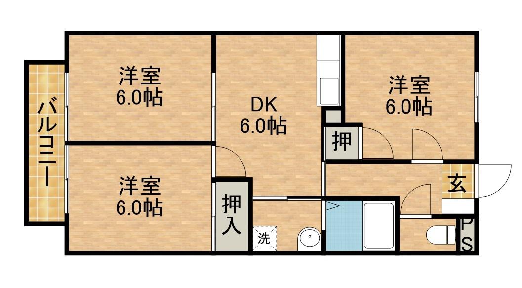 SURPLUSTHREE大松(3DK/1階)の間取り写真