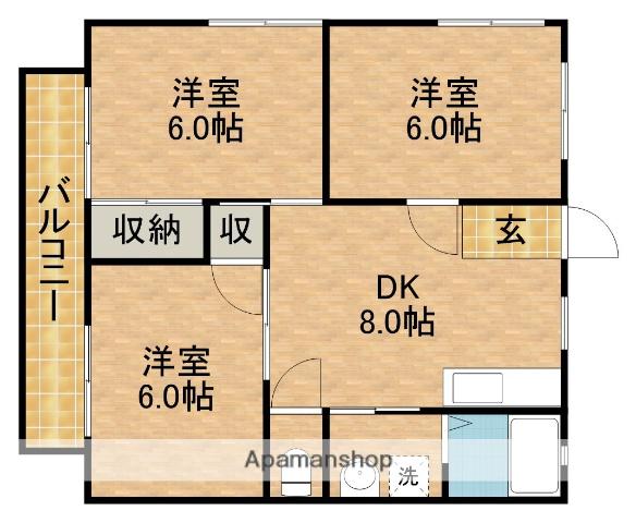 エクセランD(3DK/1階)の間取り写真