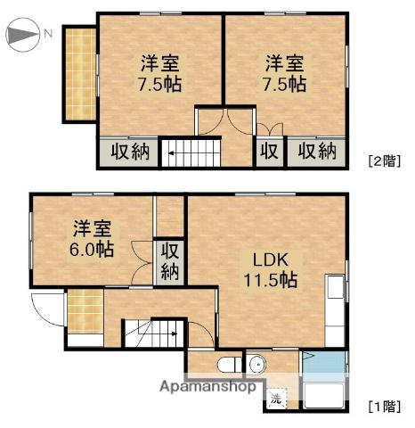 東海道本線 浜松駅 バス乗車時間：20分 蜆塚中北バス停で下車 徒歩3分 2階建 築35年(3LDK)の間取り写真