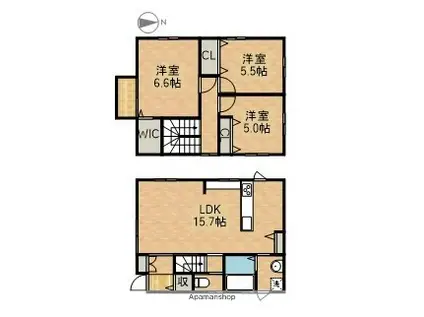 東海道本線 浜松駅 バス乗車時間：25分 西彦尾バス停で下車 徒歩3分 2階建 築8年(3LDK)の間取り写真