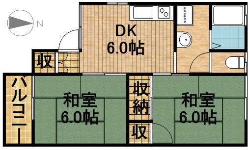 ハイツサウスヒル(2DK/1階)の間取り写真