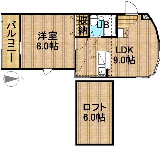 元魚ロイドアパートB棟(1LDK/2階)の間取り写真