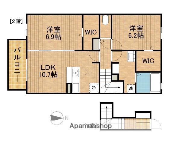 コーポ ヴェルデ(2LDK/2階)の間取り写真