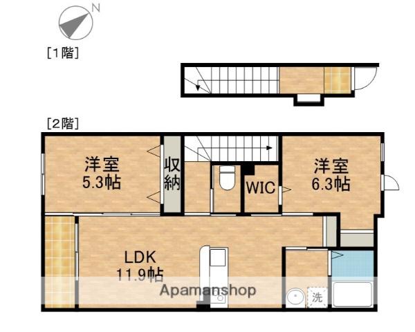シェルル・ロココモダンⅡ本沢合(2LDK/2階)の間取り写真