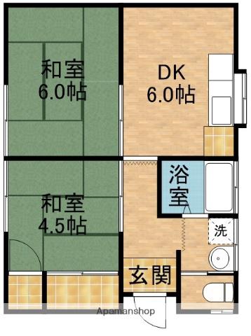 東海道本線 浜松駅 バス乗車時間：15分 和地山上バス停で下車 徒歩6分 1階建 築49年(2DK)の間取り写真