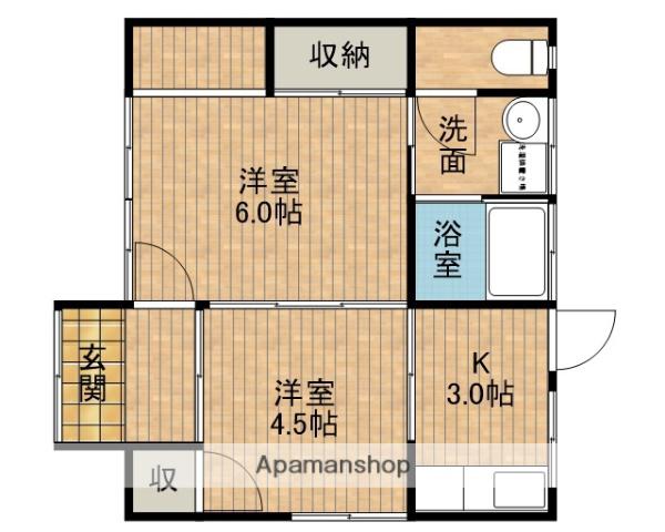 東海道本線 焼津駅 バス乗車時間：10分 三ケ名東バス停で下車 徒歩5分 1階建 築56年(2K)の間取り写真