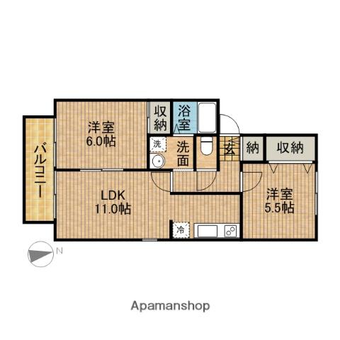 ソシア B棟(2LDK/2階)の間取り写真