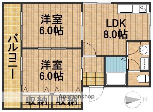 ルミエール(2DK/2階)の間取り写真
