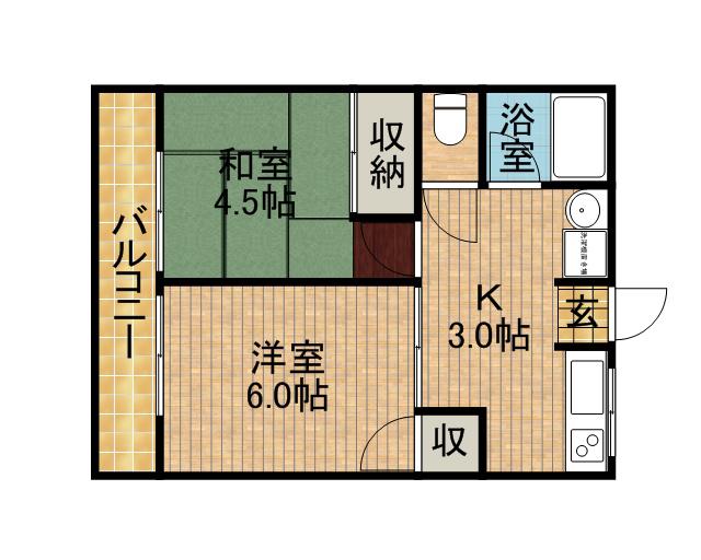 エステール(2K/1階)の間取り写真