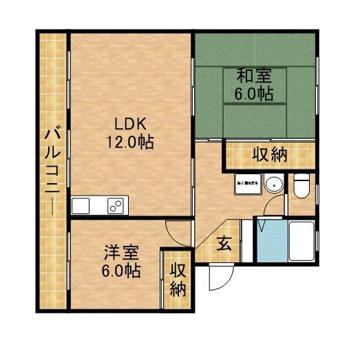武藤ハイツⅠ(2LDK/2階)の間取り写真