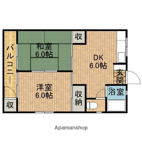 サンシャイン旭(2DK/2階)の間取り写真