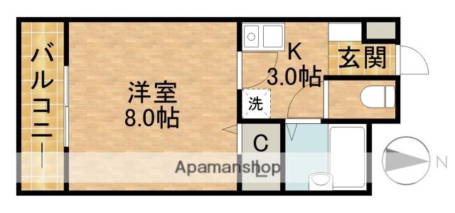 レガーロ鴨江Ⅱ(1K/2階)の間取り写真