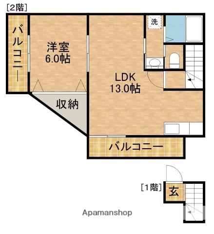 ソフテイル(1LDK/2階)の間取り写真