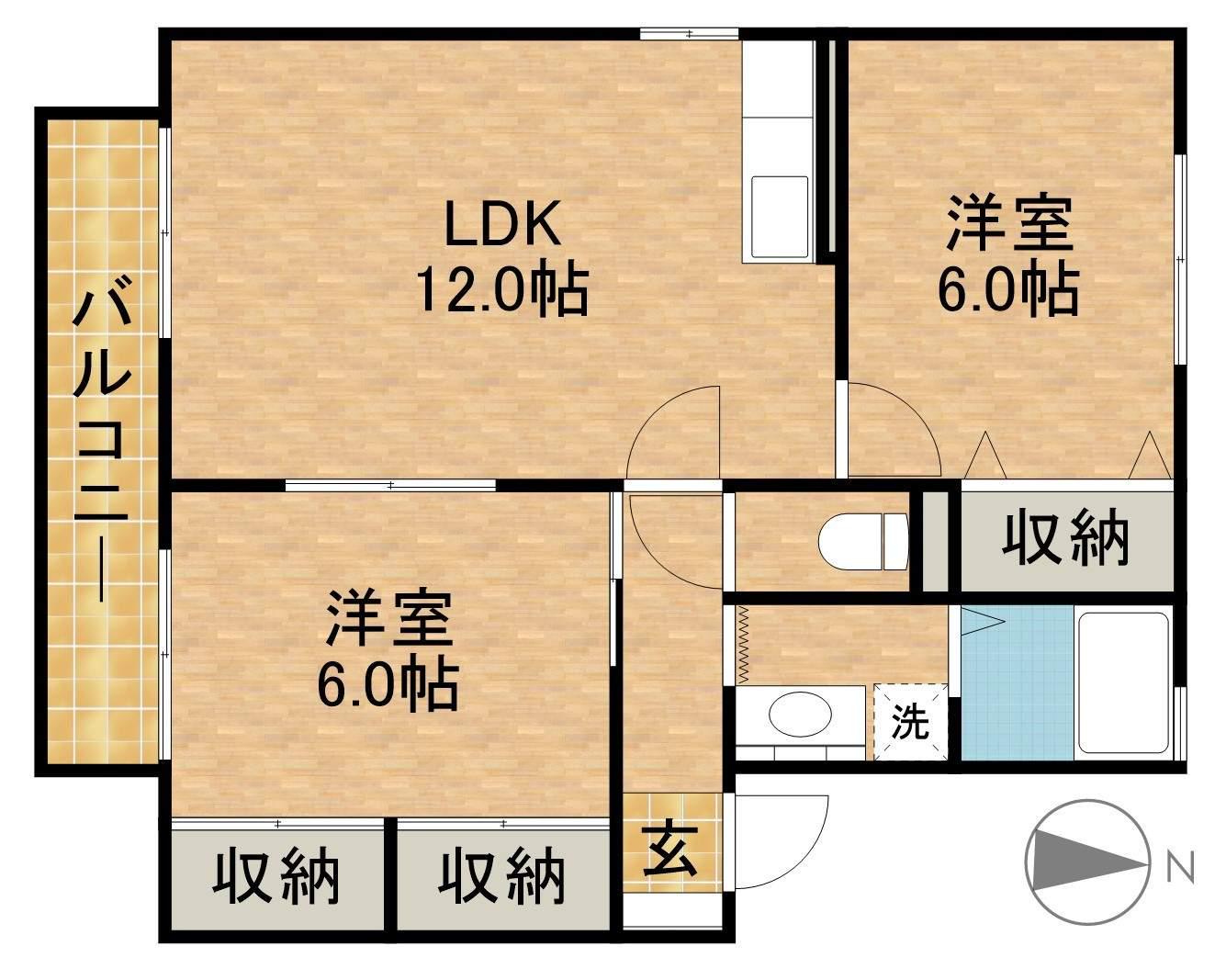 エストハウスC(2LDK/2階)の間取り写真