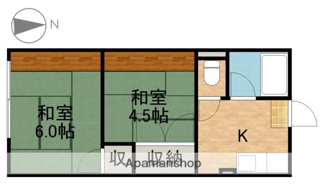 東海道本線 浜松駅 バス乗車時間：45分 古人見団地バス停で下車 徒歩5分 2階建 築37年(2K/1階)の間取り写真
