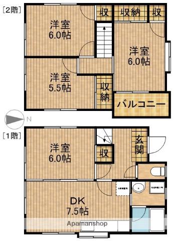 東海道本線 袋井駅 徒歩7分 2階建 築36年(4DK)の間取り写真