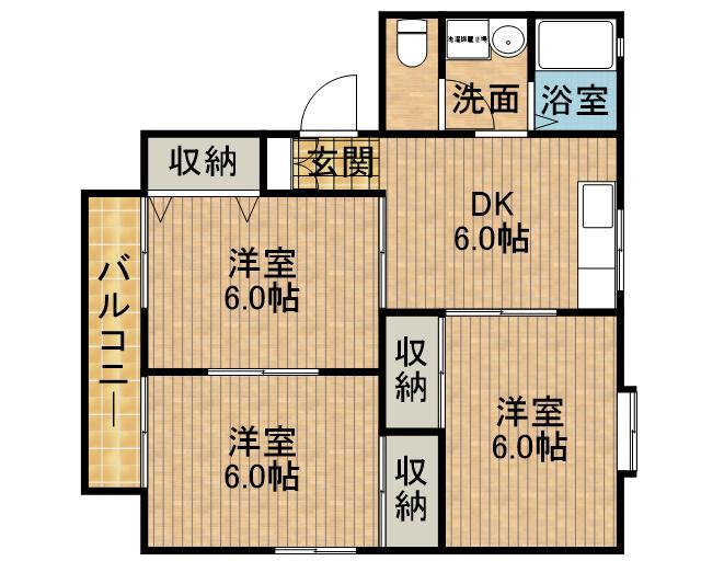 イーストニュータウンA(3DK/1階)の間取り写真