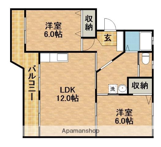 神谷マンション(2LDK/2階)の間取り写真